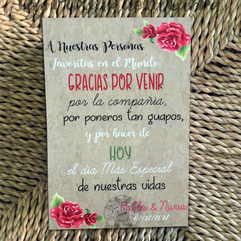 Tarjetas Agradecimiento Rosas Rojas Detalles de boda en papel con diseño personalizado
