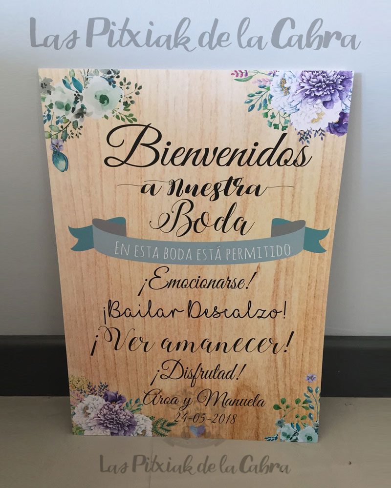 Cartel de boda bienvenidos flores azules