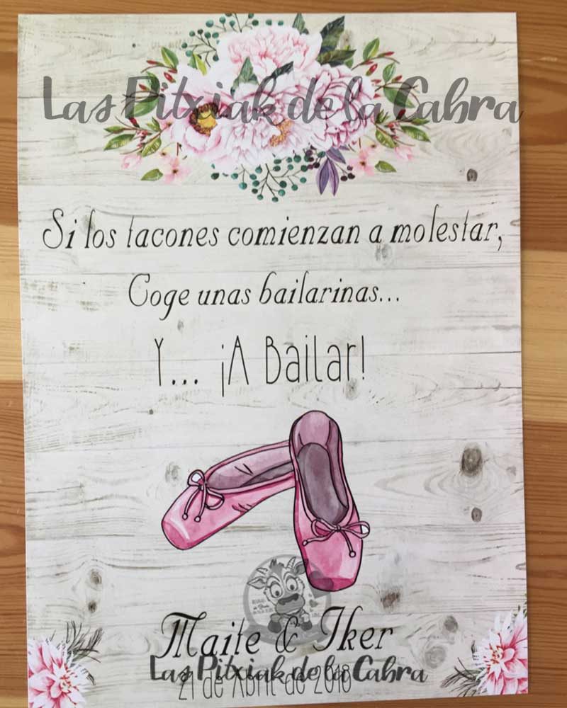 Cartel para bodas bailarinas y a bailar flores