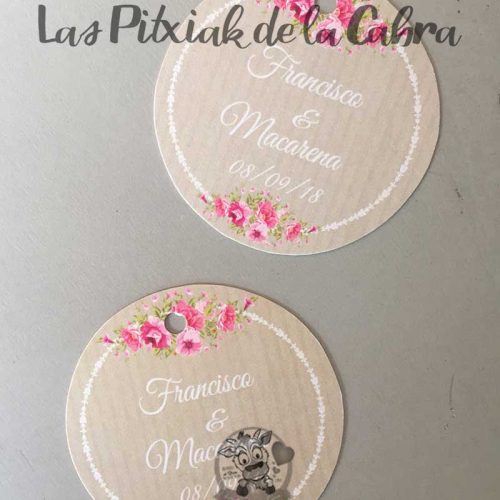 Etiquetas para bodas con flores y marrón
