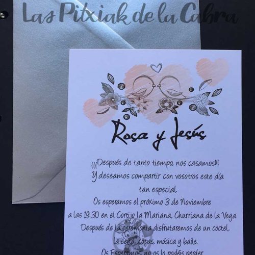 Invitación Rosa & Jesús de bodas pajarillos