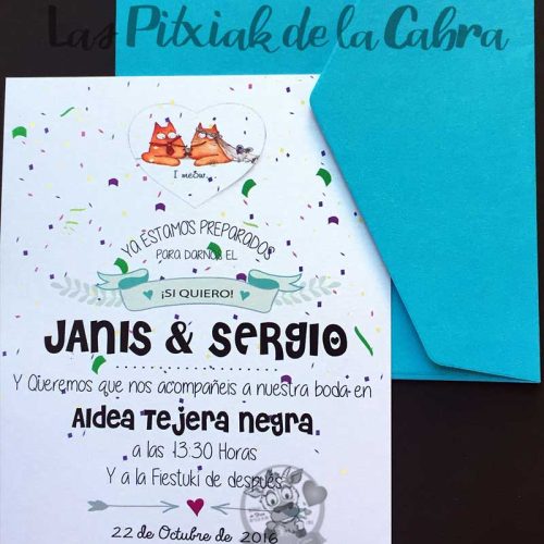 Invitación Janis & Sergio de bodas gatitos