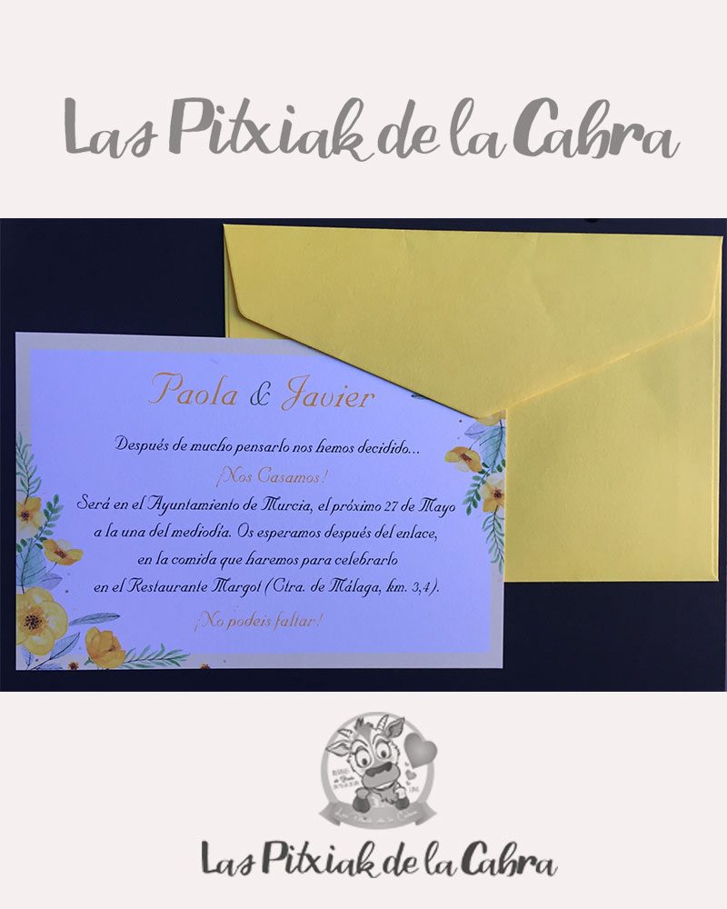 Invitación de bodas con flores amarillas