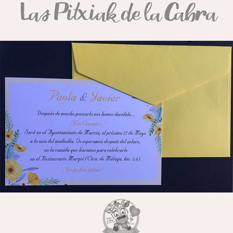 Invitación de bodas con flores amarillas