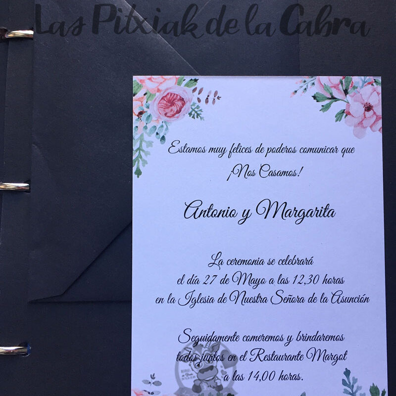 Invitación de bodas flores peonías