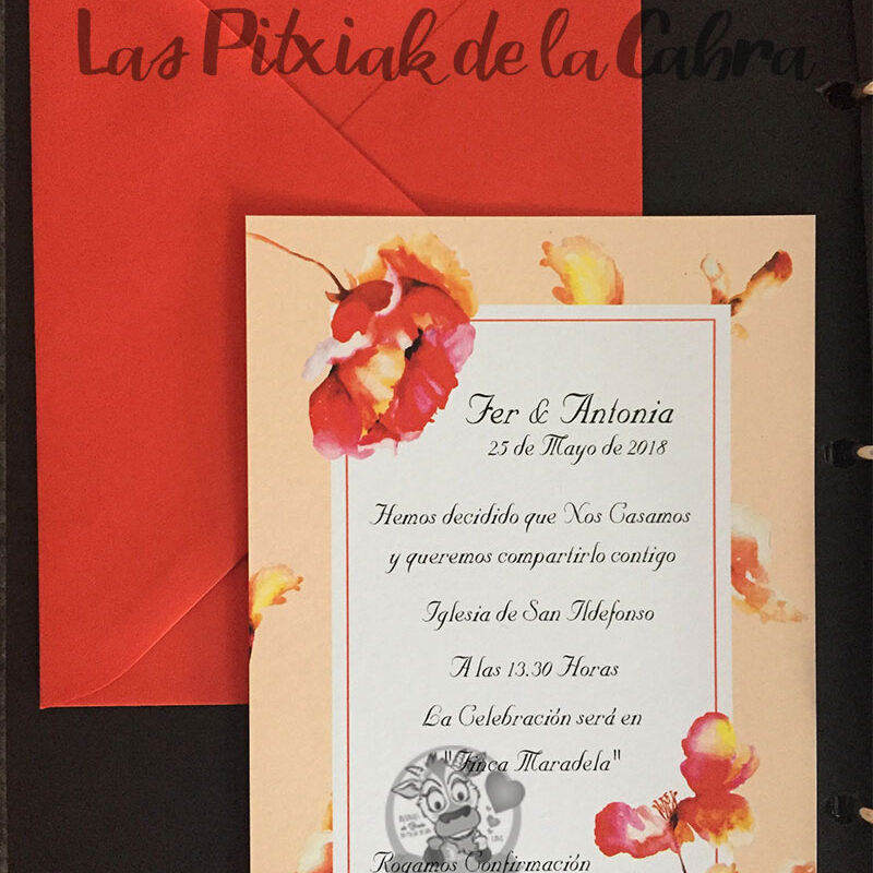 Invitación de bodas naranja flores