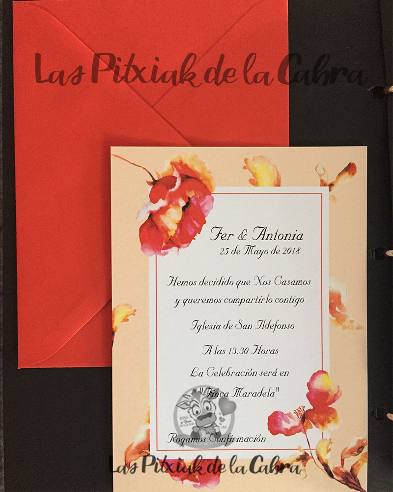 Invitación básica Flores rojas - Las Pitxiak de la Cabra
