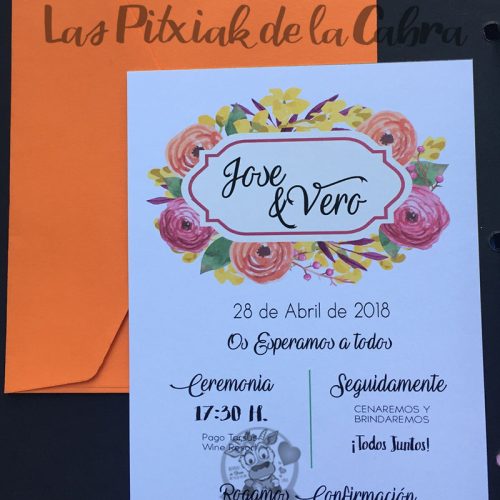Invitación básica Jose & Vero de bodas sobre naranja