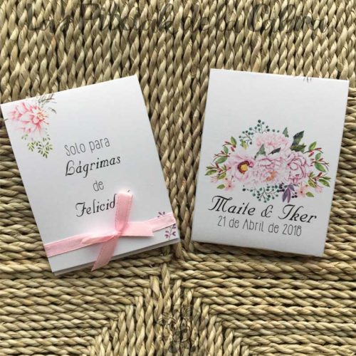 Pañuelos para lágrimas de felicidad de bodas lazo rosa