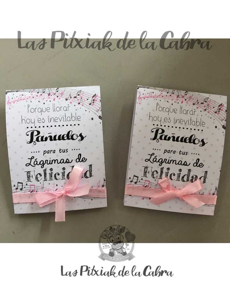 Pañuelos para lágrimas de felicidad de bodas musicales rosas
