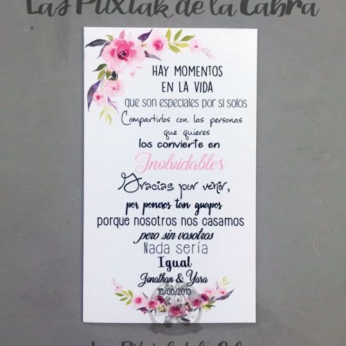 Tarjeta de agradecimiento para bodas con flores rosas momentos inolvidables