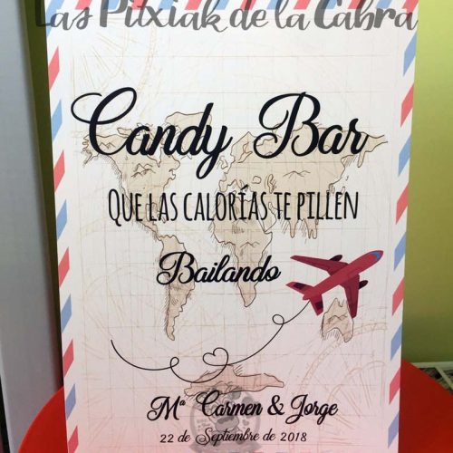 Cartel para bodas candy bar viajero