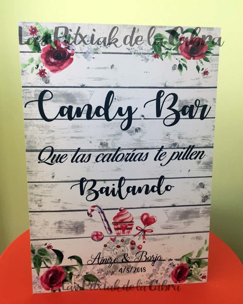 Cartel para bodas candy bar granate