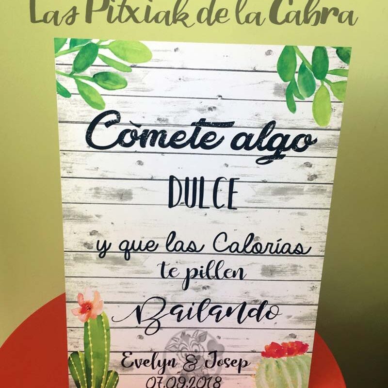 Cartel para bodas cactus mesa dulce