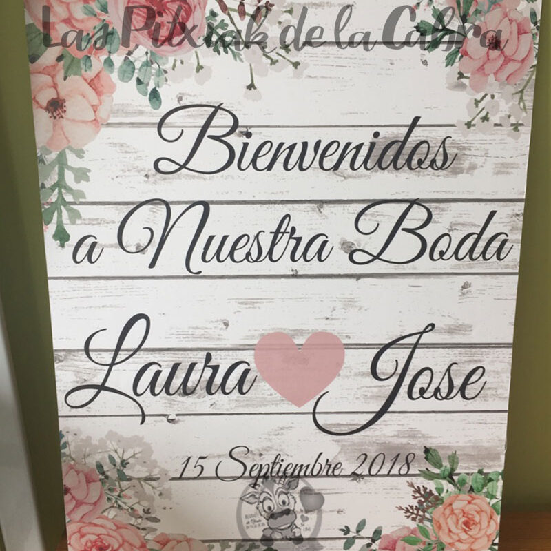Carteles bienvenidos a nuestra boda con nombres de los novios