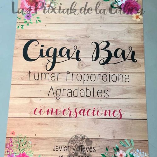 Cartel para bodas cigar bar acuarela y madera