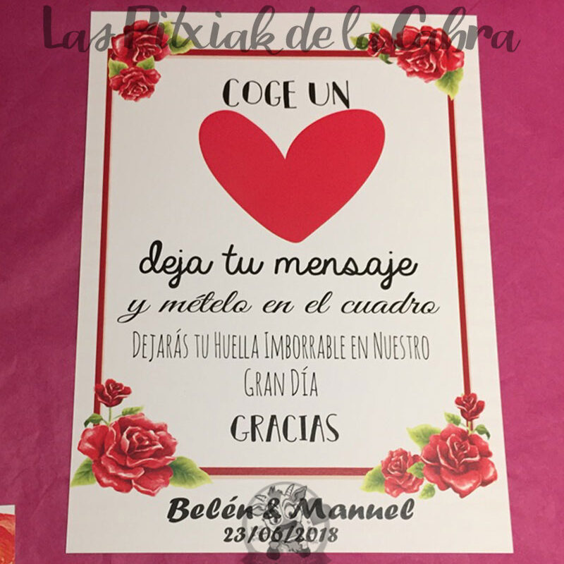 Cartel para bodas deja tu mensaje en el corazón