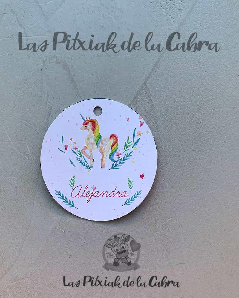 Etiqueta Bautizo Alejandra Etiqueta para comunión con unicornio y corazones