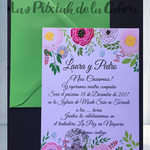 Invitación Laura y Pedro de boda flores grandes