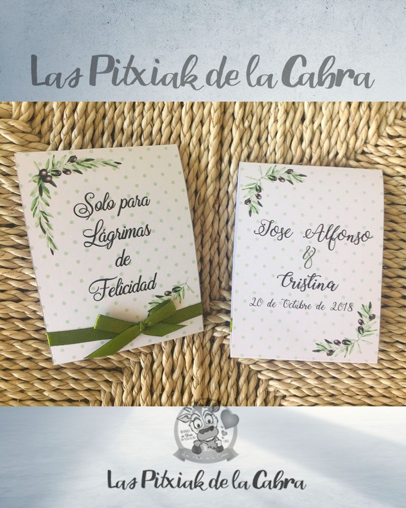Pañuelos para boda lágrimas de felicidad olivo y aceitunas
