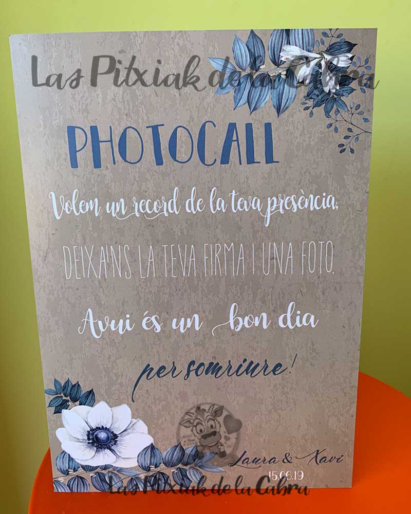 cartel photocall flores azules